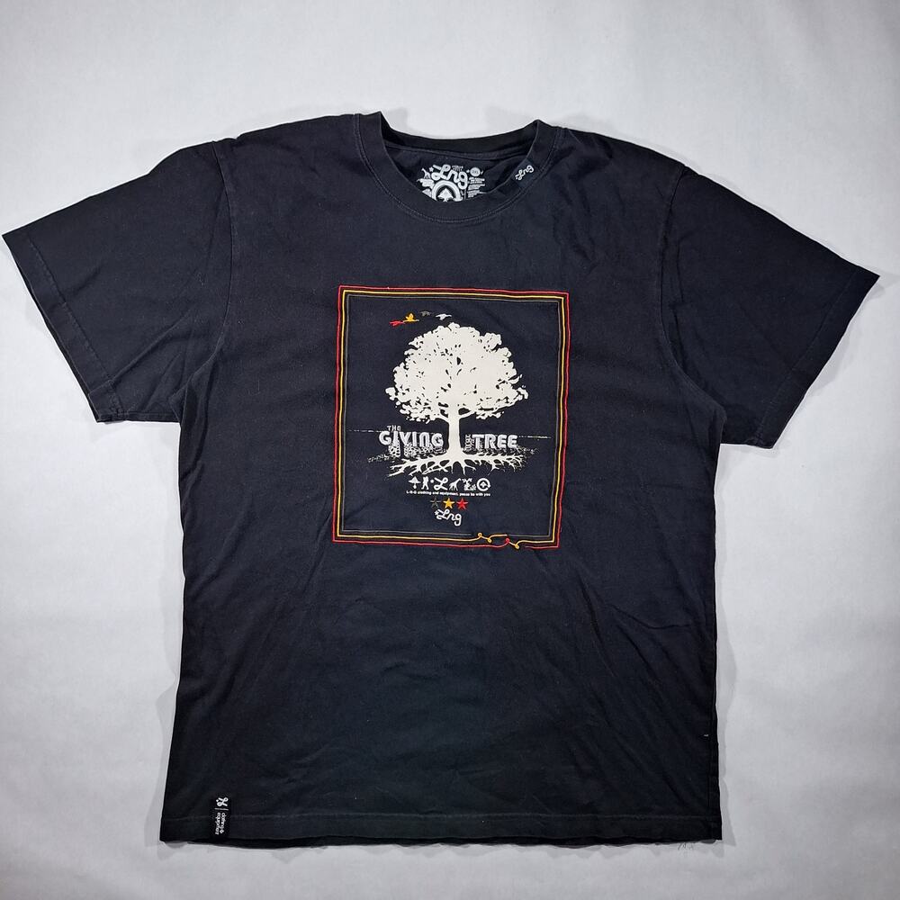 LRG Lifted Research Group Men's 2XL T-Shirt Black Embroidered The Giving Tree